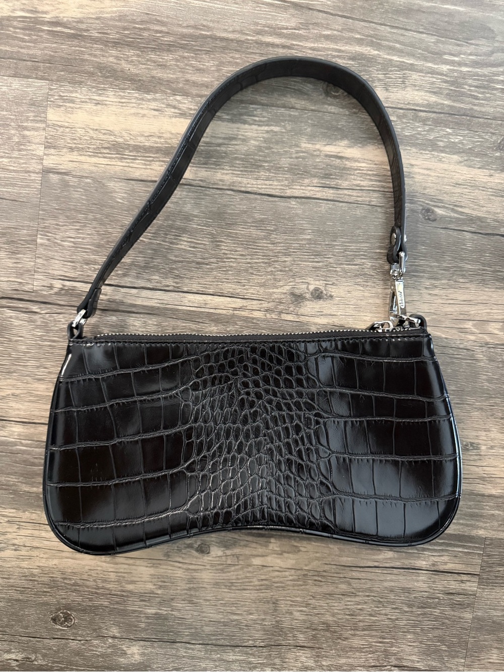Eva Shoulder Bag - Black Croc-Embossed Finish - Picture 2 of 3
